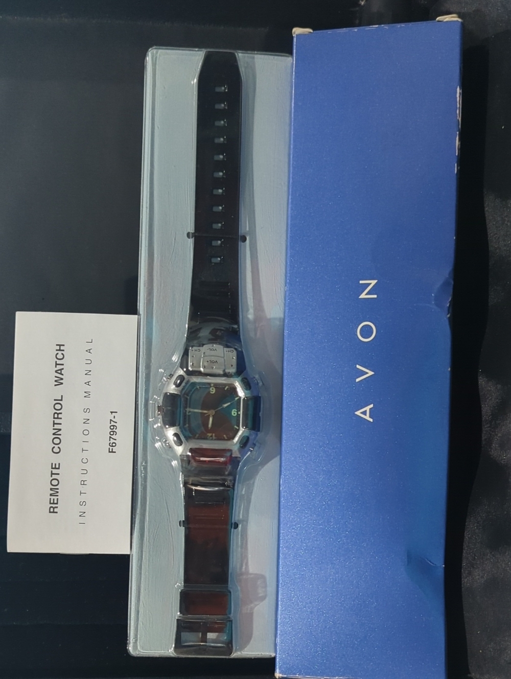 Men's Black and Silver Watch with Blue Dial
